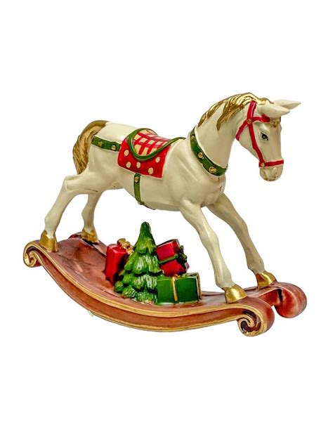 Escultura De Natal Cavalo De Balanco Branco E Color Raffaello