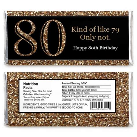 Big Dot Of Happiness Adult 80th Birthday Gold Candy Bar Wrappers