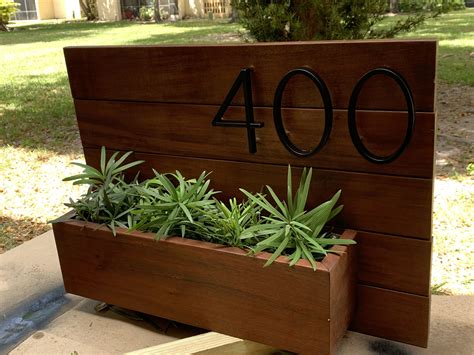 Home Address Plaque With Planter House Number Ideas Outdoor Front