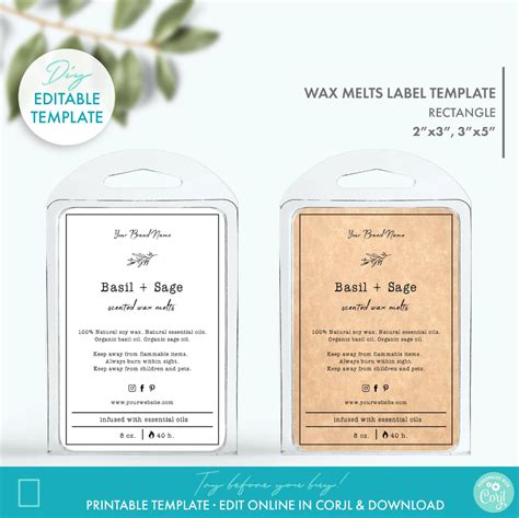 Editable Floral Minimal Wax Melts Label Template Sizes Etsy Kraft