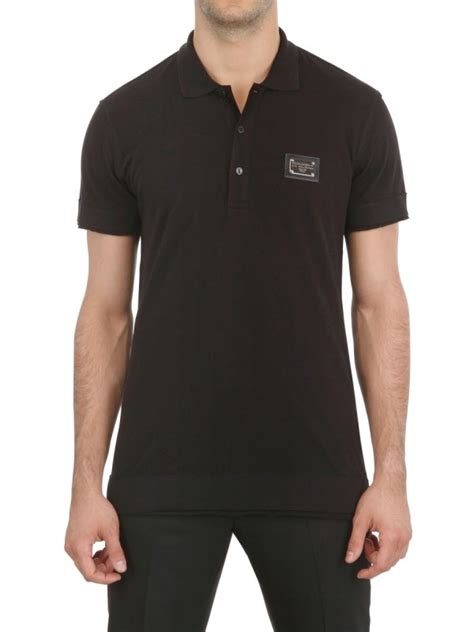 Lyst Dolce And Gabbana Logo Plaque Pique Cotton Polo Shirt In Black For Men