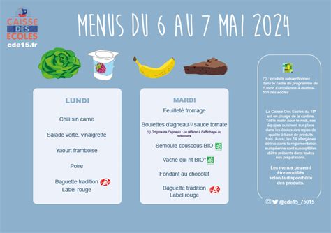 Les Menus Les Go Ters Caisse Des Ecoles Paris E