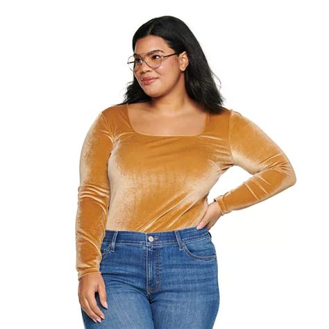 Plus Size Sonoma Goods For Life® X Denise Bidot Velvet Long Sleeve Bodysuit