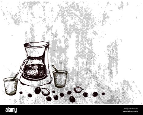 Illustration Hand Drawn Sketch Of Coffee Beans With Drip Coffeemaker