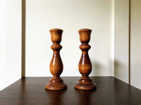 Turned Wood Candle Holder Pair Set Of 2 By VintageHomeSupplyCo On