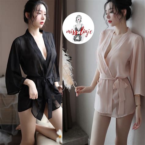 Jual Lingerie Baju Tidur Kimono Sexy Polos Dapat G String Bahan Sifon