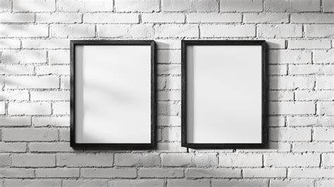 Premium Photo 2 Blanc Black Wooden Frames Mockup On White Brick Wall