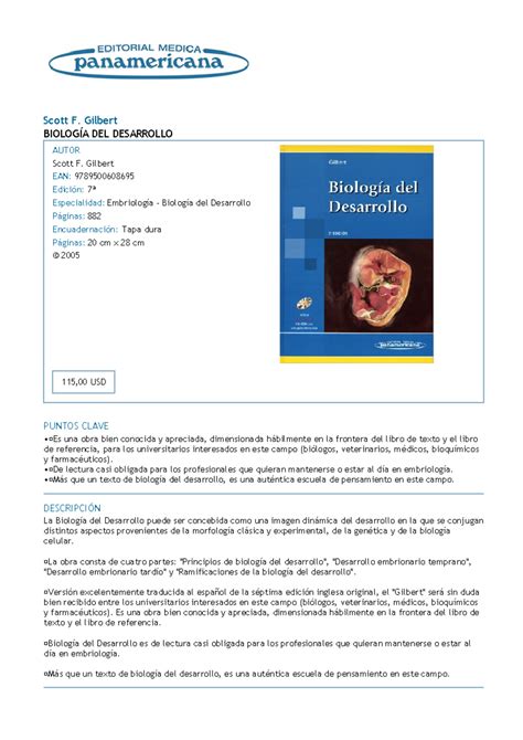 Libro obligatorio Biologia del Desarrollo 1 Scott F Gilbert BIOLOGÍA