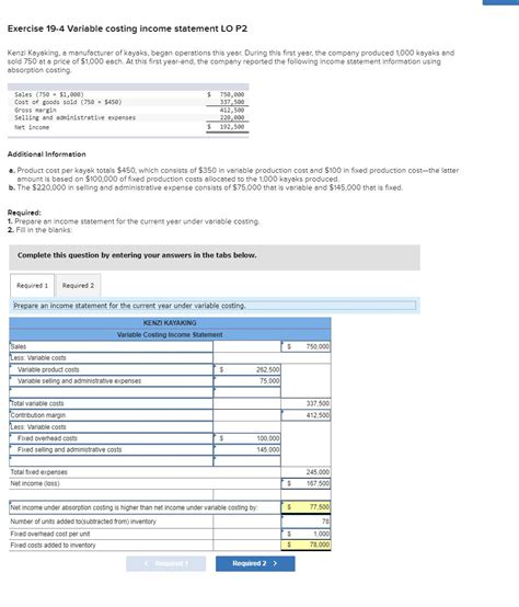 Solved Exercise Variable Costing Income Statement Lo P Chegg