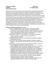 Exam Review Sheet Revised Docx Organismal Biology Fall Exam Ii