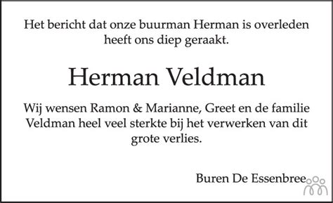 Herman Veldman Overlijdensbericht En Condoleances