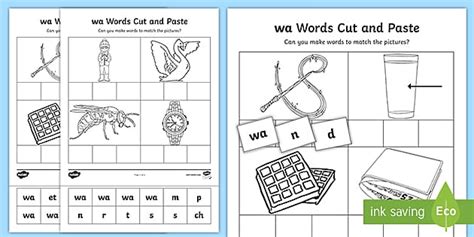 Wa Words And Sound Cut And Stick Worksheet Profesor Hizo