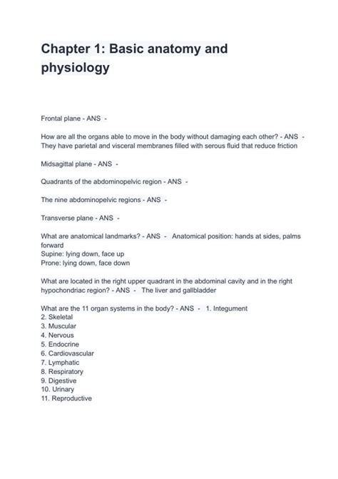 Chapter 1: Basic anatomy and physiology Questions & Answers 2025/2026