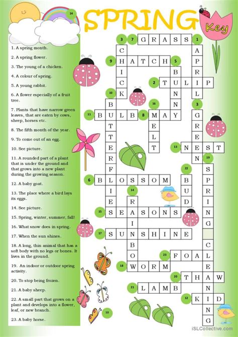 Crossword Spring Key General Gramm English ESL Worksheets Pdf Doc