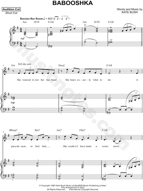 Kate Bush Babooshka Sheet Music In E Minor Transposable Download And Print Sku Mn0250634 U1