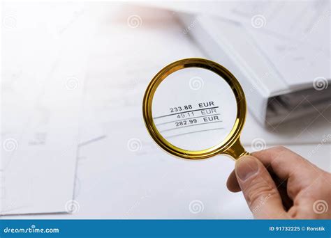 Audit Concept Auditor Checking Bills With Magnifying Glass Stock