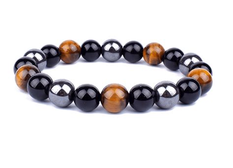 Triple Protection Bracelet Natural Black Obsidian Hematite Tiger Eye