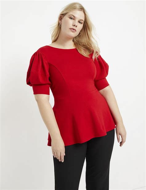 Puff Sleeve Peplum Top Womens Plus Size Tops Eloquii Peplum Top Outfits Peplum Top Plus