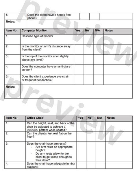 Ergonomic Workstation Assessment Template Occupational Therapy