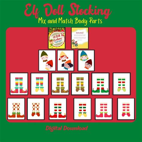 Printable Elf Paper Doll Stocking Mix And Match Body Parts Elf Doll Mix