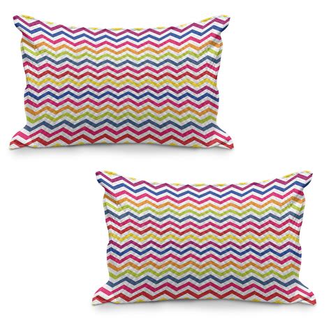 Chevron Quilted Pillowcover Set Of Chevron Pattern Colorful Rainbow