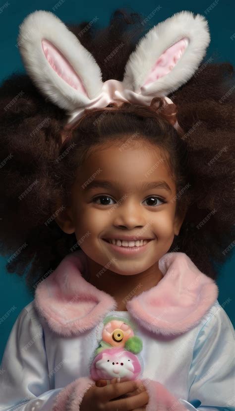 Premium Photo Happy Black Girl Eyes Shining In Easter Bunny Costume