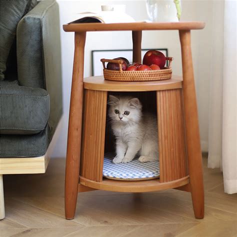 Cat Side Table Cherry Wood Walnut Wood Apollobox