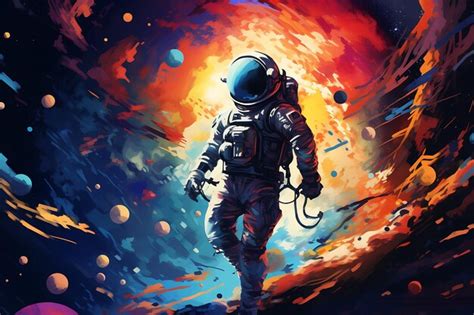 Un astronauta explorando una ilustración digital del universo abstracto