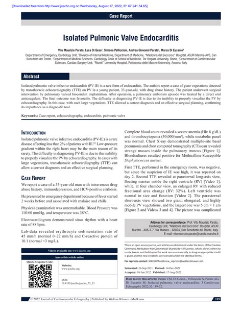 Pdf Isolated Pulmonic Valve Endocarditis