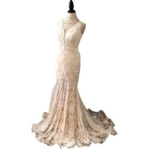 Jovani Dresses Jvn By Jovani Ivory Nude Illusion Lace Beaded Formal Evening Wedding Gown