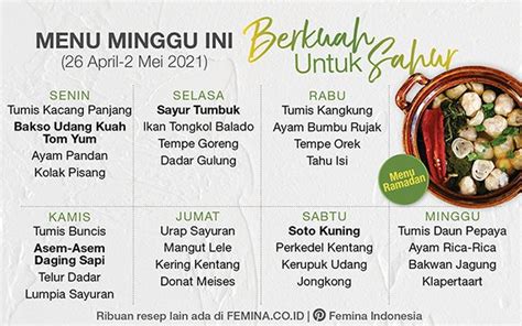 Daftar Menu Seminggu Dan Panduan Resep Makanan Berkuah Untuk Sahur