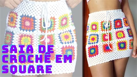 Saia em Quadradinhos de Crochê União dos Square Square de Crochet