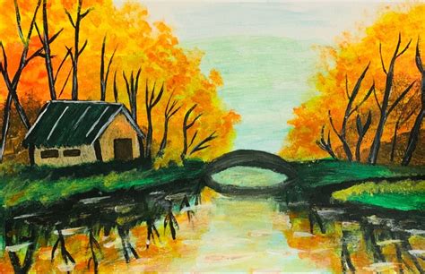 Autumn Landscape Using Acrylics | Autumn landscape, Acrylic painting ...