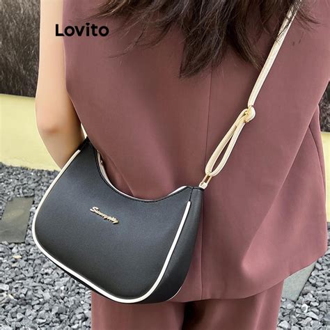 Lovito Preppy Letter Colorblock Zipper Armpit Bag Versatile Small