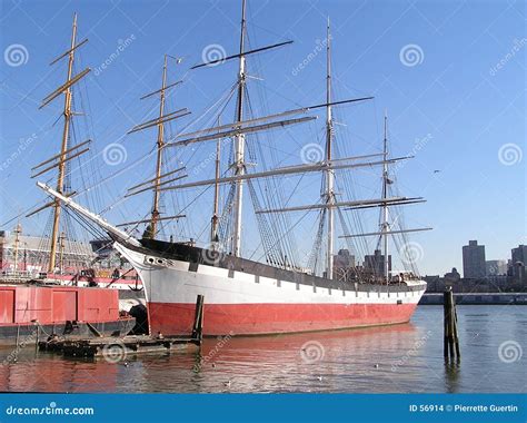 Historic Sailing Ship in Pier of New York Stock Photo - Image of boat ...