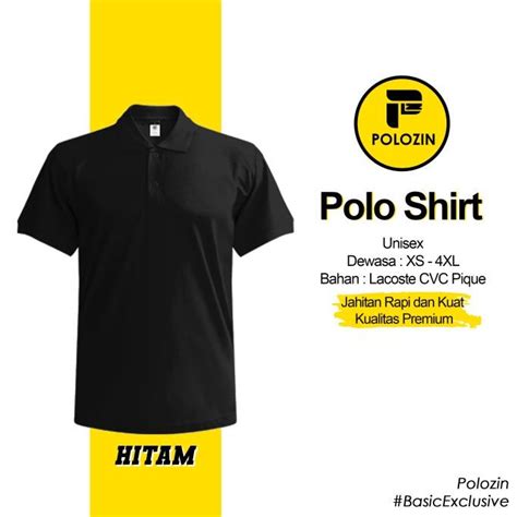 Jual Kaos Polo Shirt Kerah Polos Pria Wanita Lacos CVC Pique Hitam