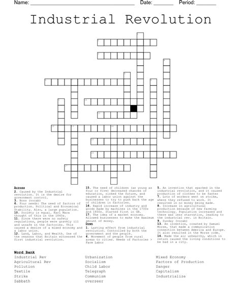 Industrial Revolution Crossword Wordmint