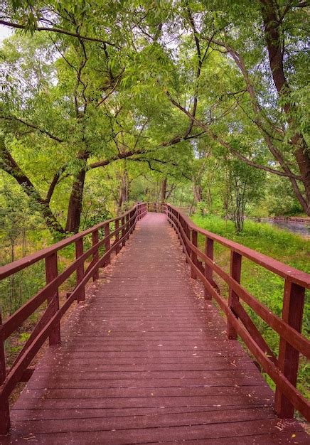 Puente De Madera Marr N En El Parque Oto O Parque Camino De Madera