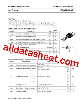 BTA06 600A 데이터시트 PDF Inchange Semiconductor Company Limited