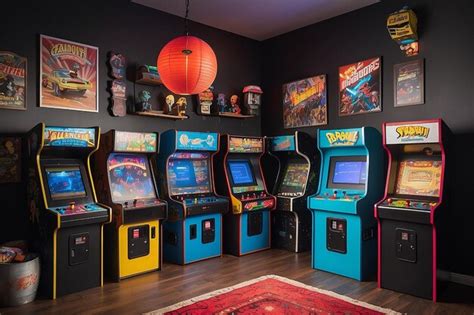 Premium Photo | Retro gaming room with vintage arcade machines and ...