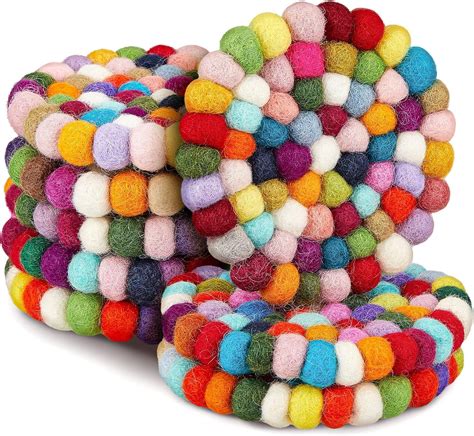 Amazon Pcs Round Felt Ball Coasters Wool Colorful Absorbent