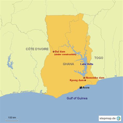 Stepmap Map Of Ghana With Locations Of Hydropower Dams Landkarte