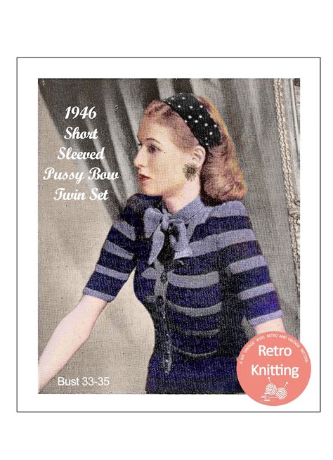 1940s Striped Pussy Bow Twin Set PDF Knitting Pattern Etsy