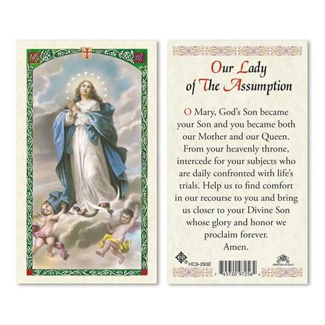 Prayer To Our Lady Of Assumption Laminated 2 Sided Holy Card 3 Cards