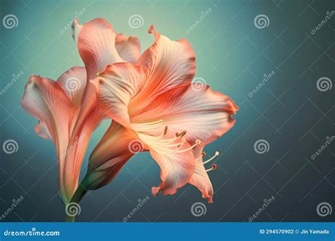 Beautiful Lily Flower On A Blue Background 3d Rendering Stock