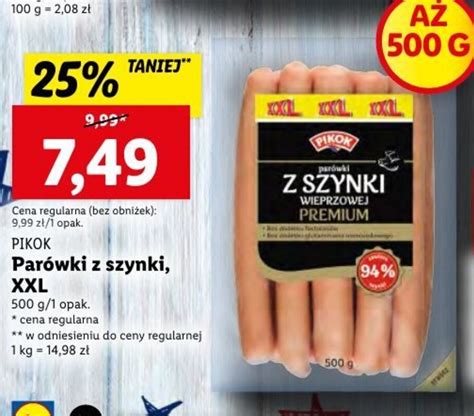 Promocja Pikok Parówki z szynki XXL 500g w Lidl