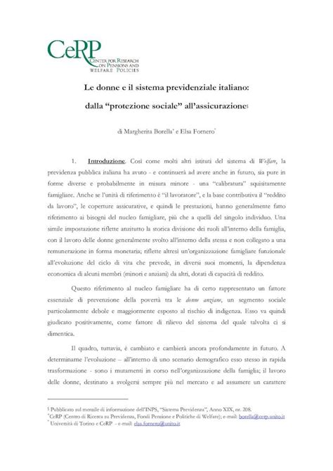 Pdf Le Donne E Il Sistema Previdenziale Italiano Cerp Le Donne E