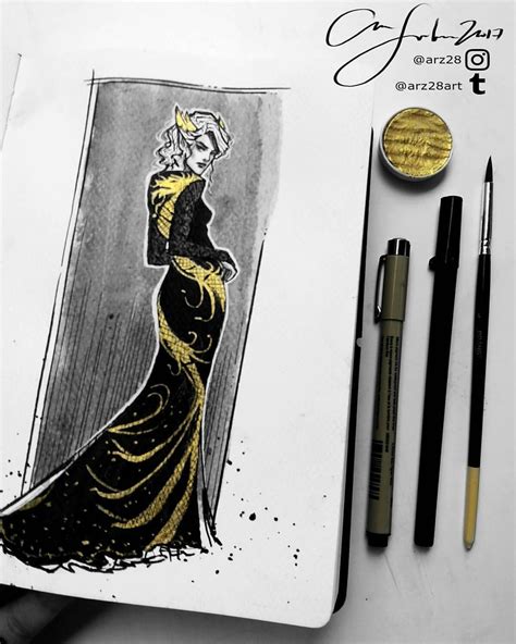 Inktober 03 Golden Aelins Dragon Dress From Queen Of Shadows ~ ~ ~ Throneofglass