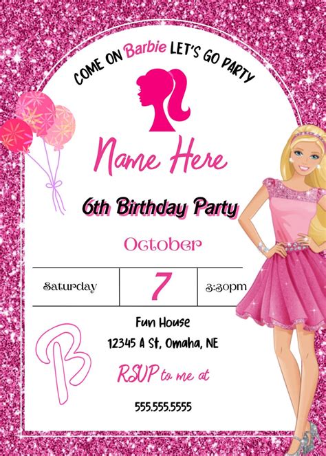 Girl's Barbie Birthday Party Invitation - Etsy