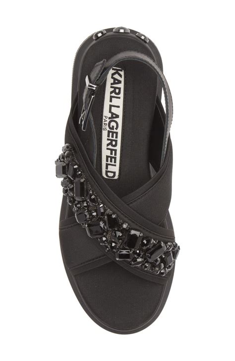 KARL LAGERFELD PARIS Talya Crystal Crisscross Platform Sandal Women